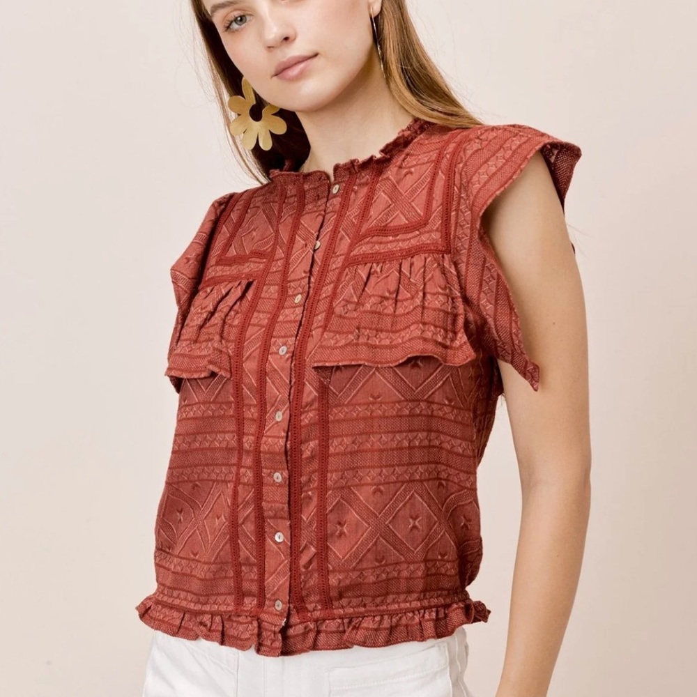 Rust Button-Up Women's Top - Picture 7 of 11